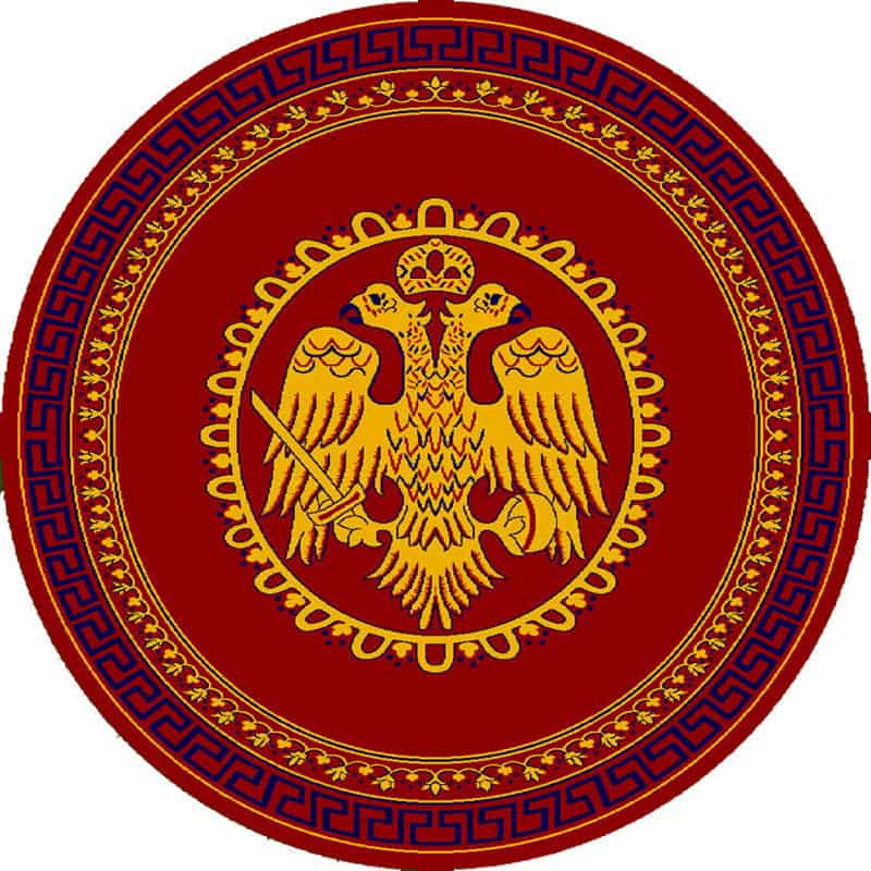 Runder Teppich mit byzantinischem Doppeladler