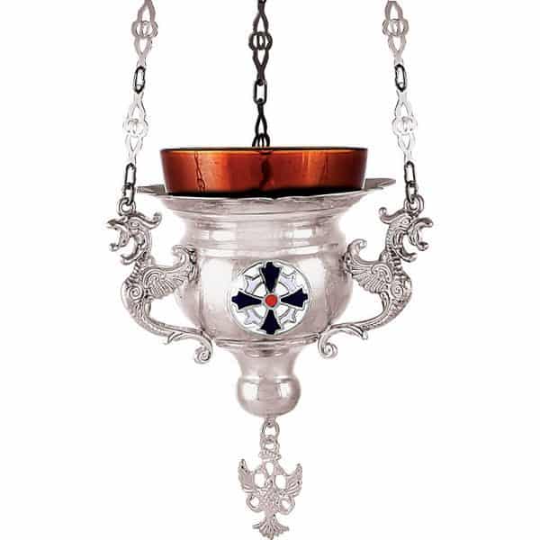Byzantine lamp with enamel pendant