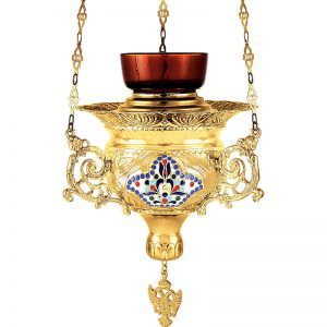 Byzantine lamp with enamel pendant