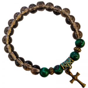 Bracciale rosario con croce in metallo