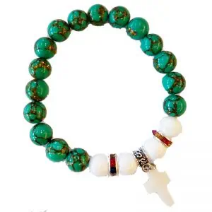 Rosary bracelet with a cross made of shell