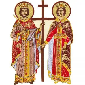 Gestickte Darstellung der Heiligen Konstantin und Helena