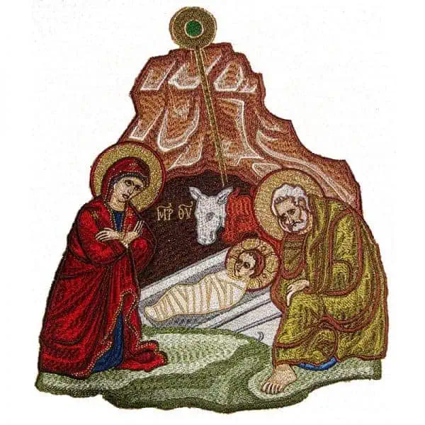 Rappresentazione ricamata La nascita di Cristo