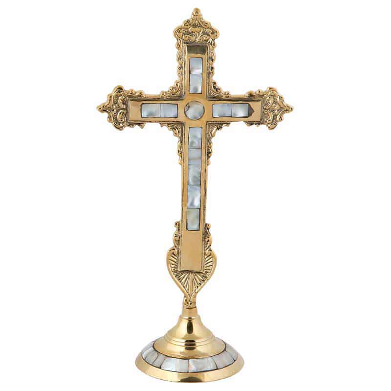 Croce in bronzo con madreperla