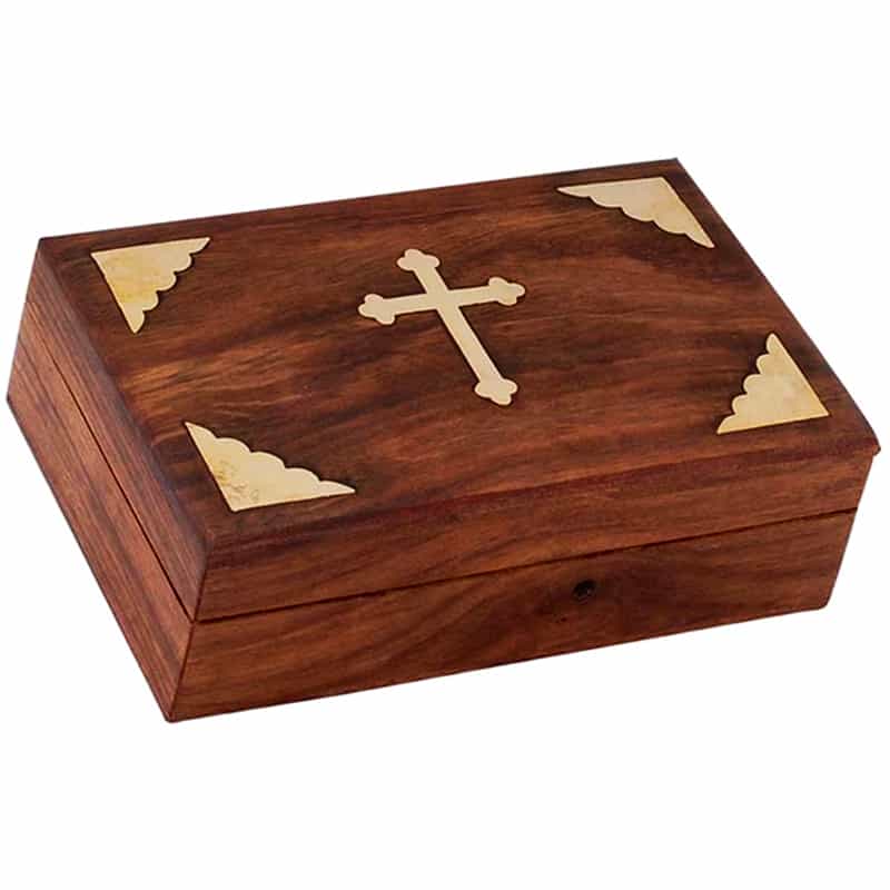 Wooden box with bronze elements