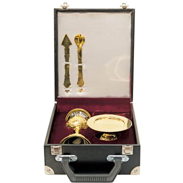 Carved Chalice set gold plated with suitcase
