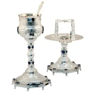 Carved Chalice set silver plated with icons