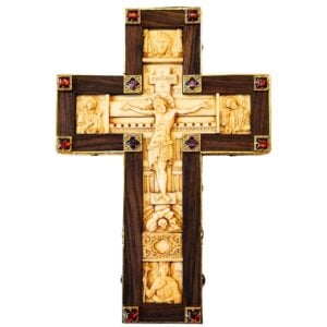 Holy Cross with scene of the Crucifixion of Jesus Christ in relief